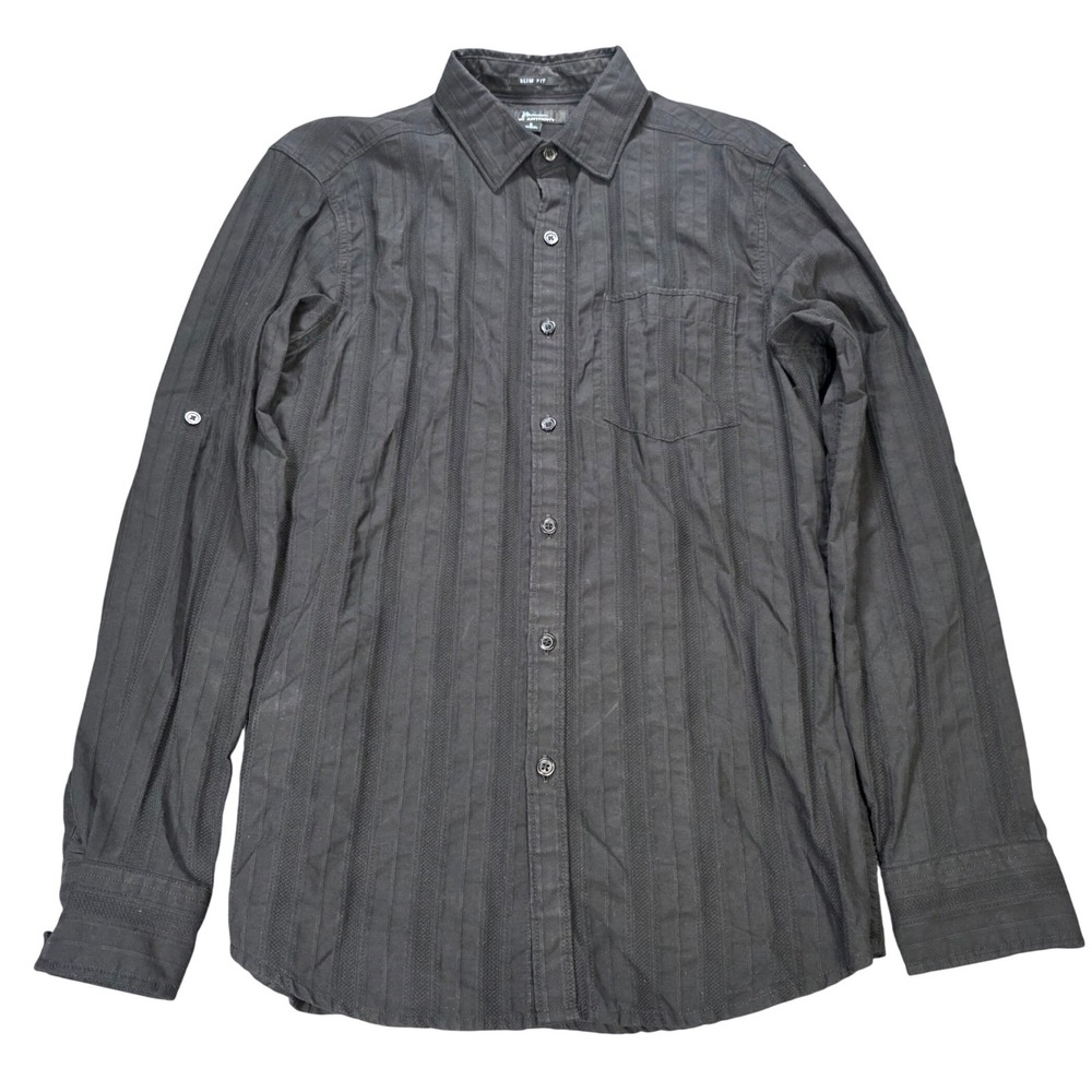 Marc Anthony Slim Fit Textured Stripe Button Down Shirt Men's Size S Black
